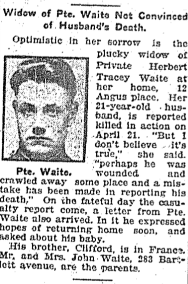 Waiter-Herbert Tracy-WWI-Death-Newspaper Clipping